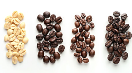 Naklejka premium A detailed and hyper-realistic close-up shot of coffee beans, showcasing their texture and color. Isolated on white background.