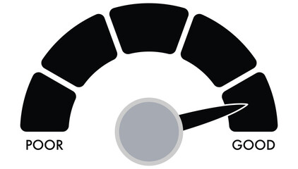 Cortisol meter gauge. Body stress response levels. Round chart with arrow from low to high isolated on white background. Vector illustration.