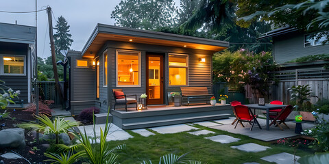 ADU is a small separate dwelling unit on the same property. Concept Accessory Dwelling Unit (ADU), Housing Solution, Additional Living Space, Property Expansion, Local Zoning Requirements