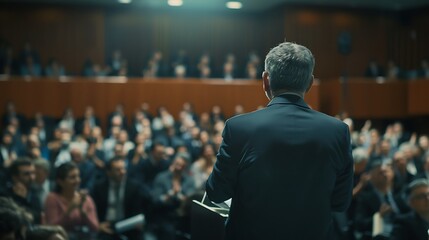A person receiving applause after a successful presentation.