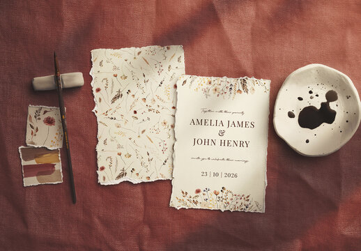 Rustic Watercolor Scene Creator with Torn Paper and Paint