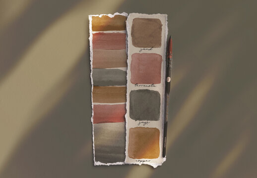 Two Strip Deckled Edge Paper with Watercolor Brush Mockup