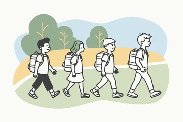 Naklejka premium Children go to school