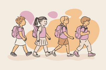 Naklejka premium Children go to school