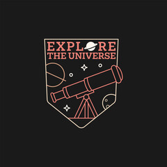 outer space illustration line art label or badge, design is suitable for t shirt, sticker or other printing need