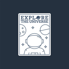 outer space illustration line art label or badge, design is suitable for t shirt, sticker or other printing need