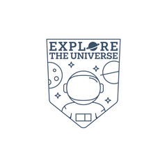 outer space illustration line art label or badge, design is suitable for t shirt, sticker or other printing need