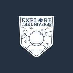 outer space illustration line art label or badge, design is suitable for t shirt, sticker or other printing need
