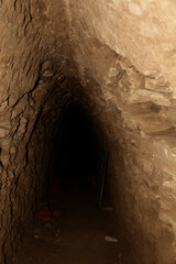 Old stone underground passage, archaeological Zone of Cholula, Cholula, State of Puebla, Mexico, North America