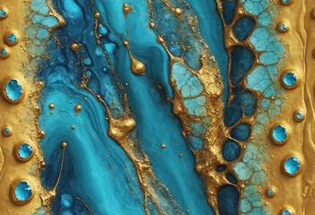 Abstract Blue and Gold Fluid Art Background. Marble Texture with Metallic Gold Accents. Luxury Blue and Gold Marbled Pattern. Modern Abstract Painting with Metallic Elements.