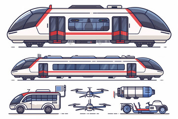 A detailed illustration featuring various modern transportation vehicles.