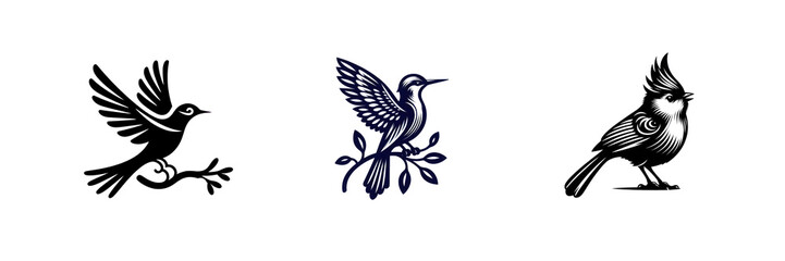 Fototapeta premium Set of Bird silhouette image Icon, isolated over on transparent white background