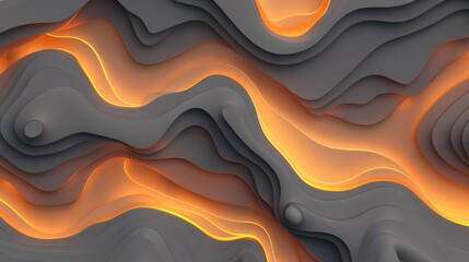 Fototapeta premium 3d render of a background with smooth wavy shapes creating orange glowing lines