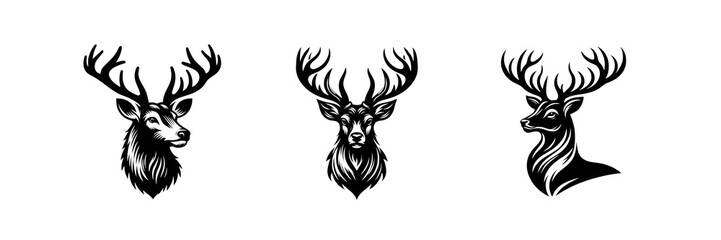Set of Deer head silhouette image Icon, isolated over on transparent white background