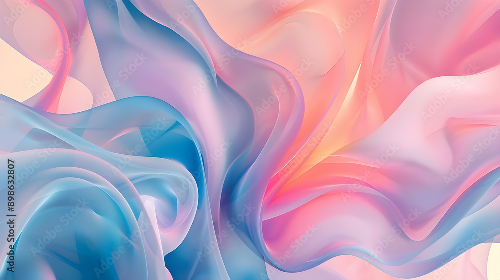 Poster a beautiful abstract composition of soft pastel waves creating a dreamy and serene visual effect, pe