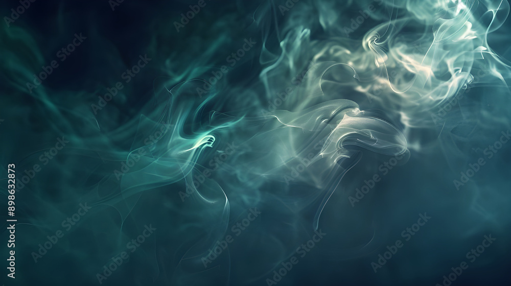 Poster abstract swirls of green and white smoke create a mystical and atmospheric visual effect against a d