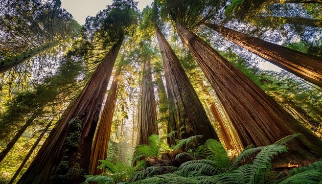 Gigantescos &aacute;rboles de secuoya que se elevan hacia el cielo