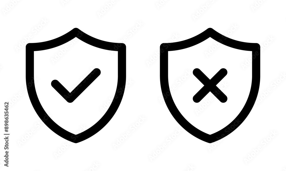 Wall mural shield with check mark and cross mark icon set