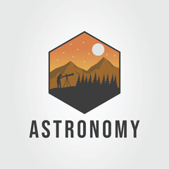 Astronomers use telescopes to observe the moon logo vector illustration design