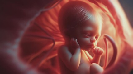 Artistic photorealistic clip of fetus in the womb. Early childhood, pregnancy, miracle of life, fertility, pro-choice, abortion rights and anti-abortion topics illustration. 