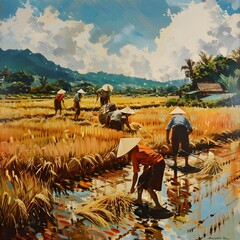 farmers harvesting rice