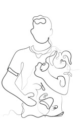 Hand drawn line art vector of people with their pet dogs.