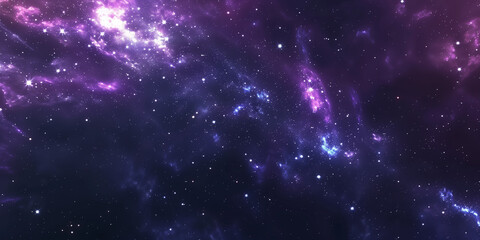 Naklejka premium A breathtaking view of a vast, starry purple galaxy in outer space, filled with stardust and nebulae, illustrating the infinite beauty and mystery of the universe.