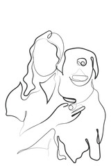 Hand drawn line art vector of people with their pet dogs.