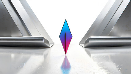 a pair of metal turns on a white surface,3d geometric neon shapes