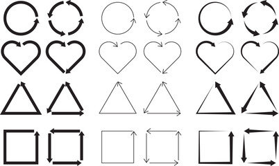 Arrow shapes. Pointer arrows in various shapes; circle, triangle, heart and square.