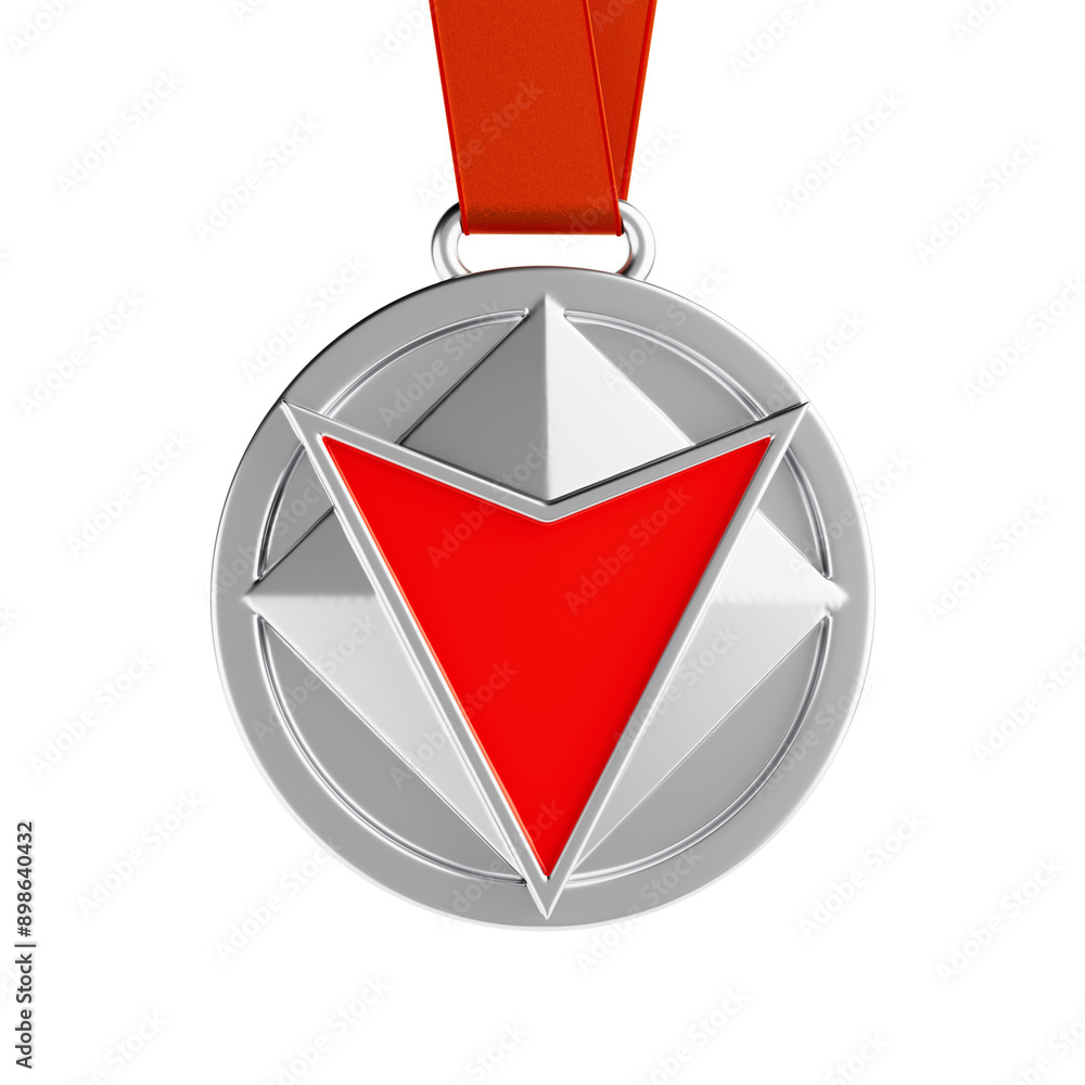 Aufkleber Silver Abstract Geometric Shapes Medal with Red Arrow. 3d Rendering