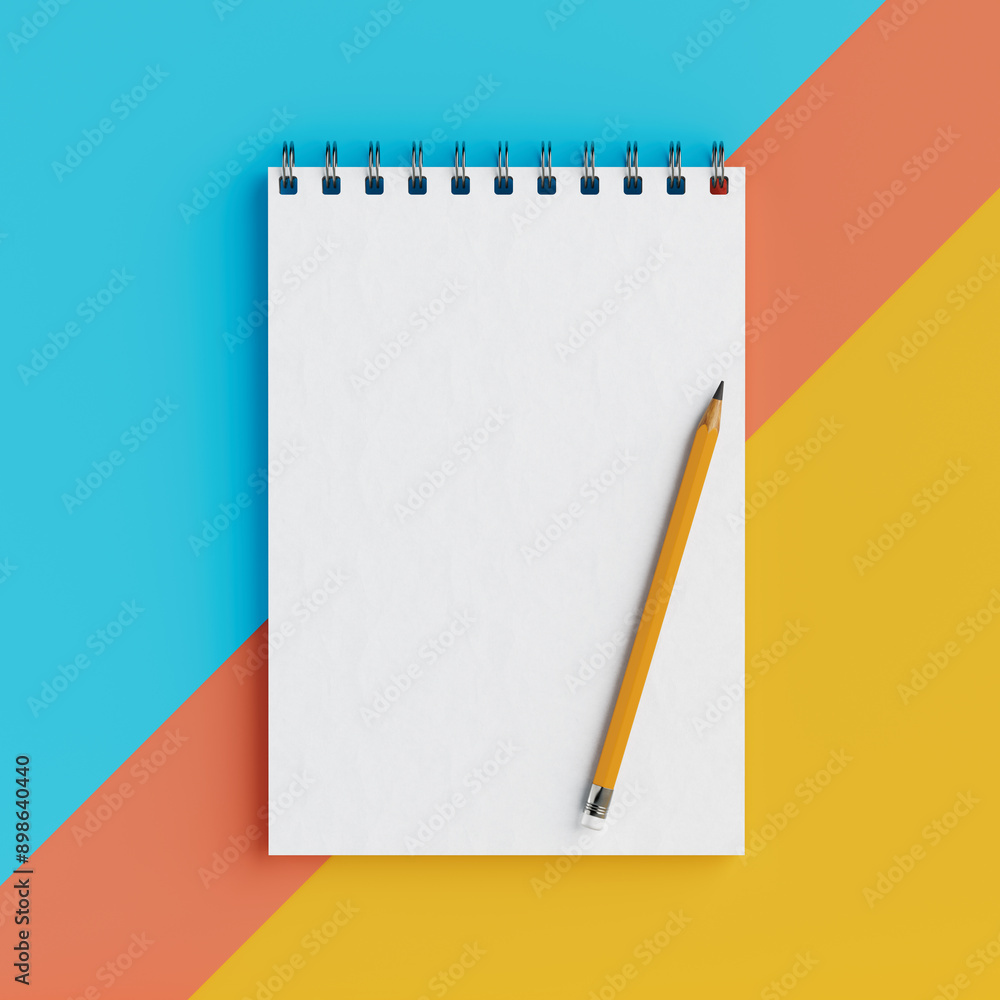 Aufkleber Blank Memo Notepad with Pencil. 3d Rendering