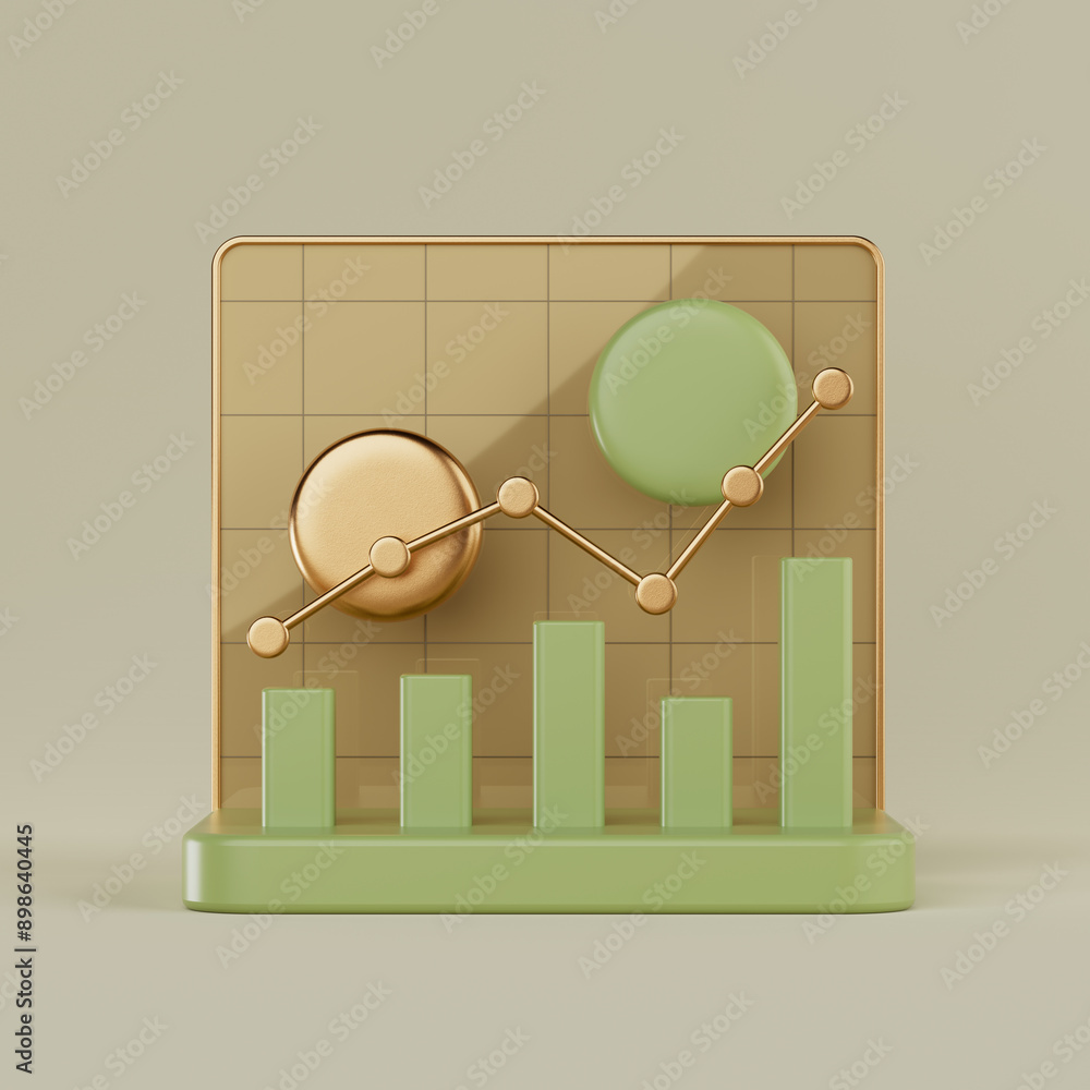 Poster golden bars chart graph diagram statistical business infographic. 3d rendering