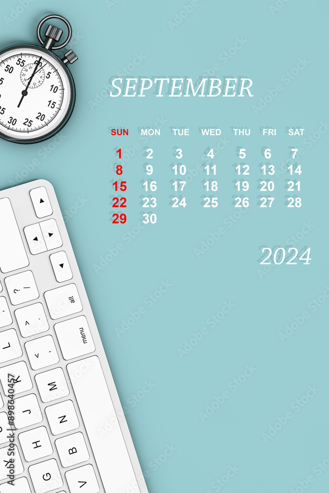 Poster 2024 year calendar. september calendar. 3d rendering