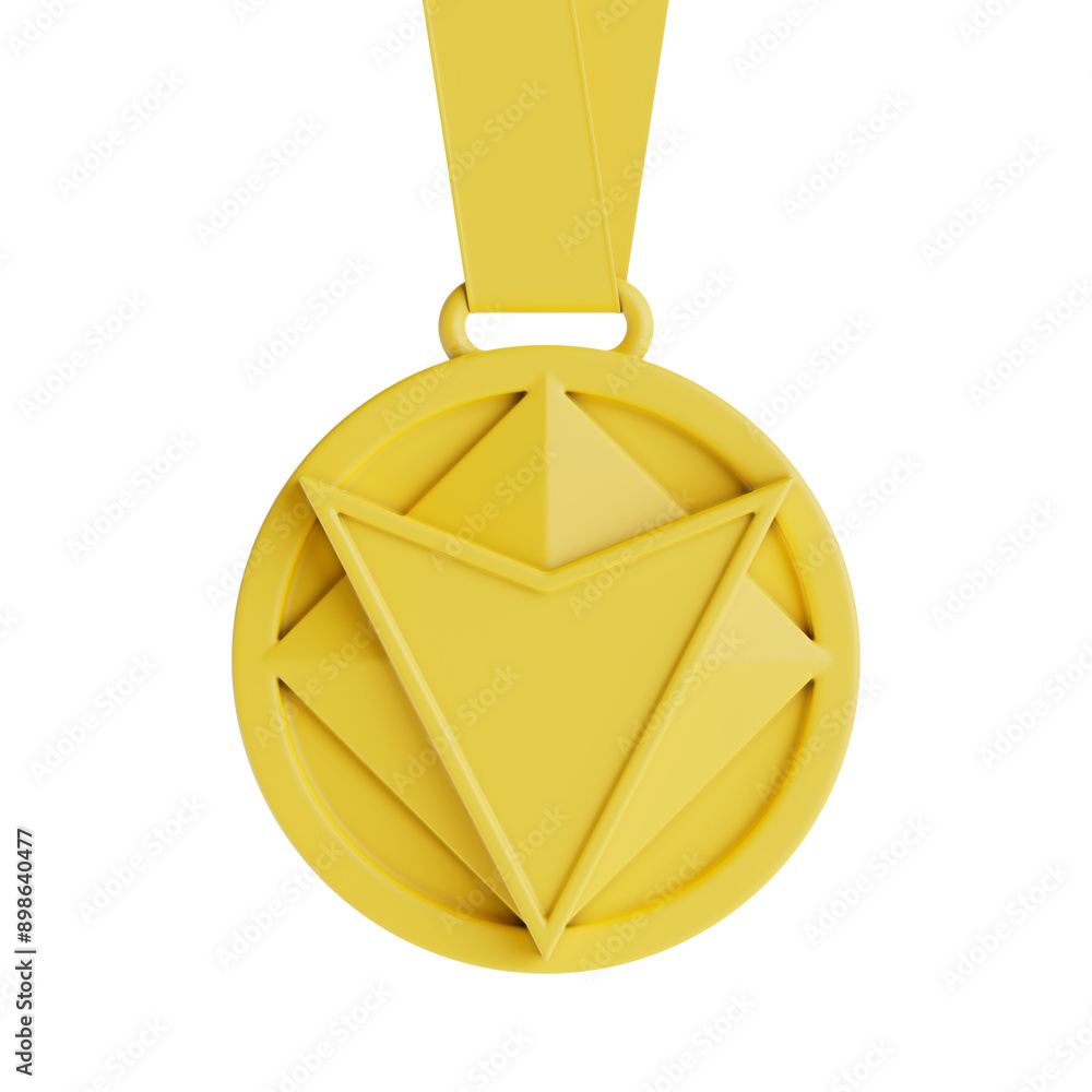 Poster Yellow Abstract Geometric Shapes Medal with Arrow in Clay Style. 3d Rendering