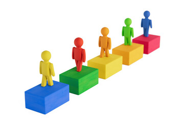 Colorful Wooden Character Business Team with Leader. 3d Rendering