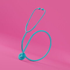 Blue Medical Sthetoscope in Duotone Style. 3d Rendering