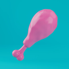 Pink Cartoon Absrtract Chicken Leg with Bone in Duotone Style. 3d Rendering