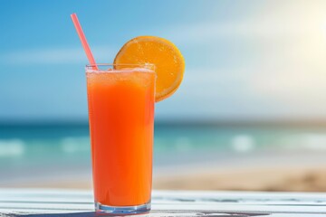 Refreshing orange juice with a slice cool and vibrant representing summer and relaxation detailed and inviting