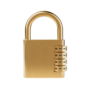 Locked Golden Combination Padlock Closeup. 3d Rendering