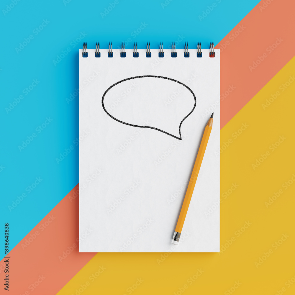 Fototapete memo notepad with speech bubble and pencil. 3d rendering