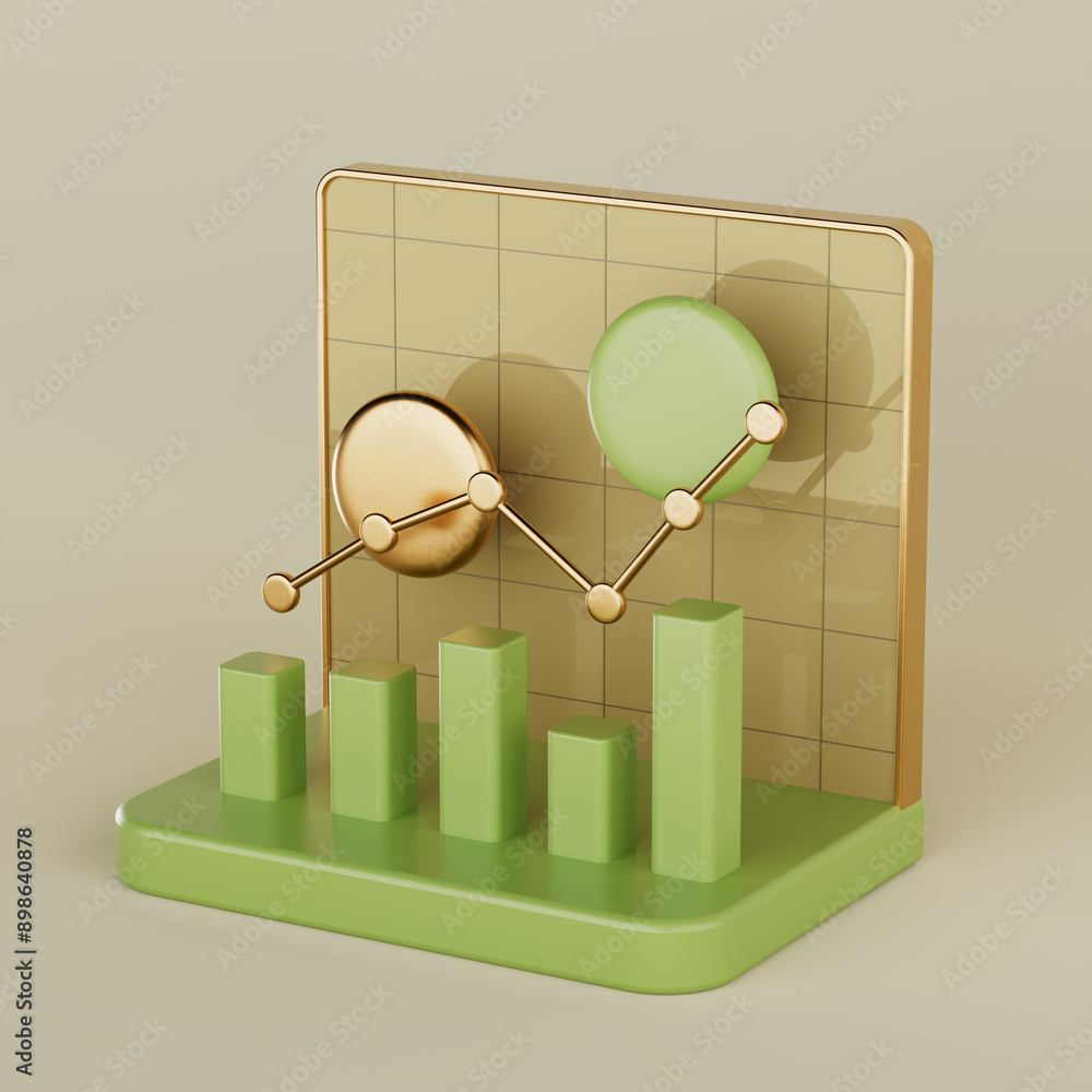 Poster golden bars chart graph diagram statistical business infographic. 3d rendering