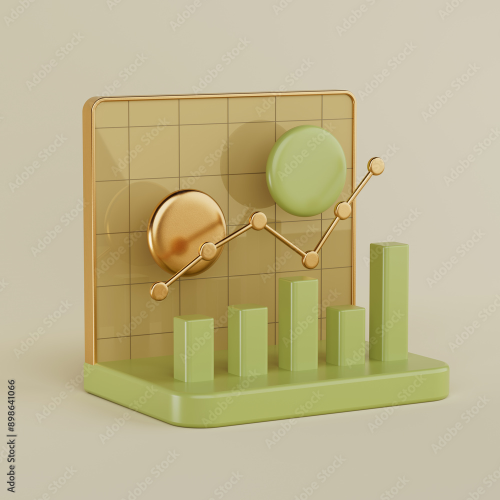 Poster golden bars chart graph diagram statistical business infographic. 3d rendering