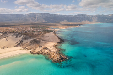 Ocean coast near village Qalansiyah in Socotra Yemen.  Amazing color of water!