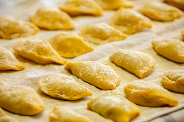 Traditional Ukrainian food known as perohê, stuffed with black beans