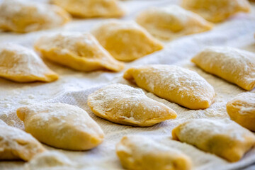 Traditional Ukrainian food known as perohê, stuffed with black beans