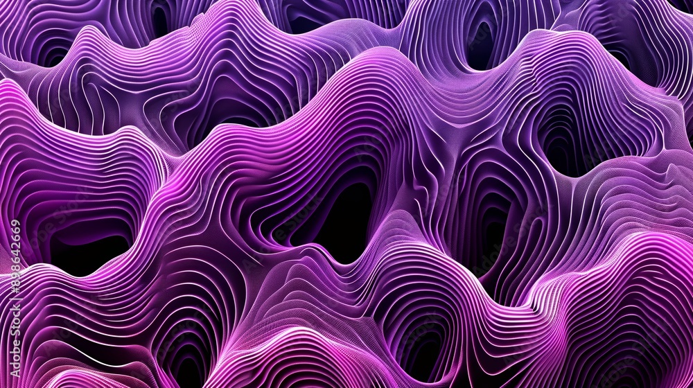 Poster topographic map background with abstract contours, generating a digital elevation model in purple gr