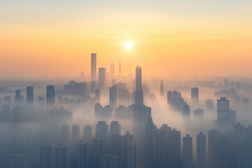 Fototapeta premium Cityscape at Dawn with Fog