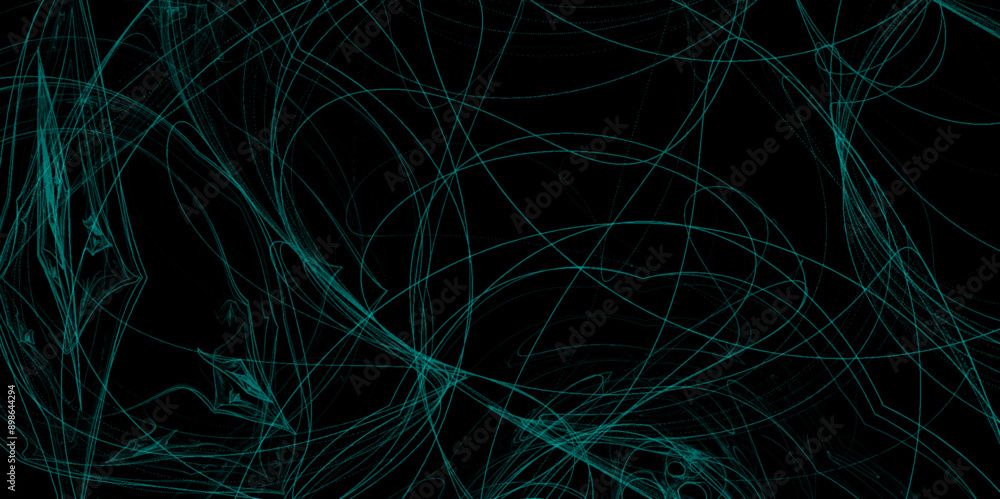 Poster abstract waves of vibrant neon blue color against a black background. background of colorful flowing