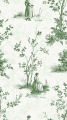 Charming Toile de Jouy Wallpaper with Idyllic French Countryside Scenes